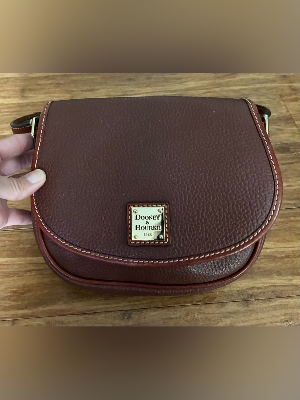 Dooney & Bourke Brown Pebble Leather Crossbody with Logo Plaque